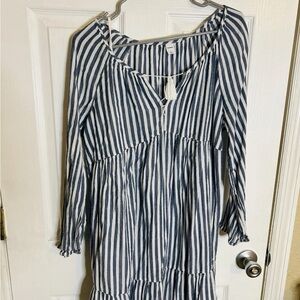 Old Navy Navy and White Striped V-Neck Dress